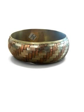 Woven Metal Inlay Bangle Bracelet - Copper & Silver Tones